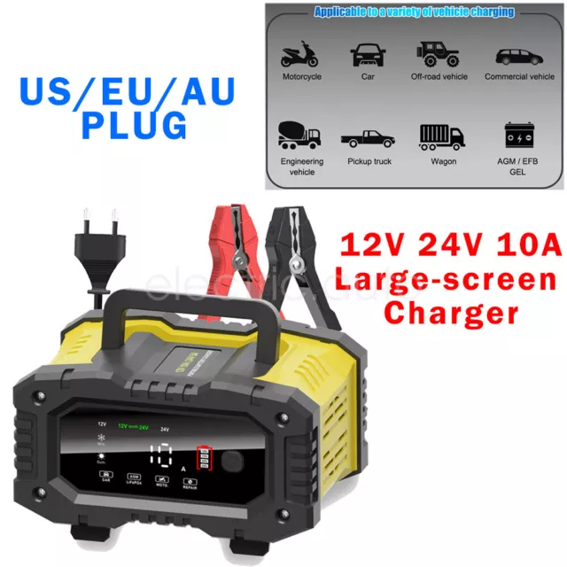 12V 24V Automatic Car Battery Charger Smart Fast Charger Pulse Repair Heavy Duty