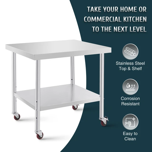 30x36" Commercial Stainless Steel Work Table w Wheels & Shelf Kitchen Prep Table