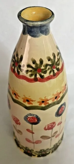 Vintage ITALIAN TERRACOTTA Pottery Ceramic Hand Painted Floral Vase 9 1/2" tall