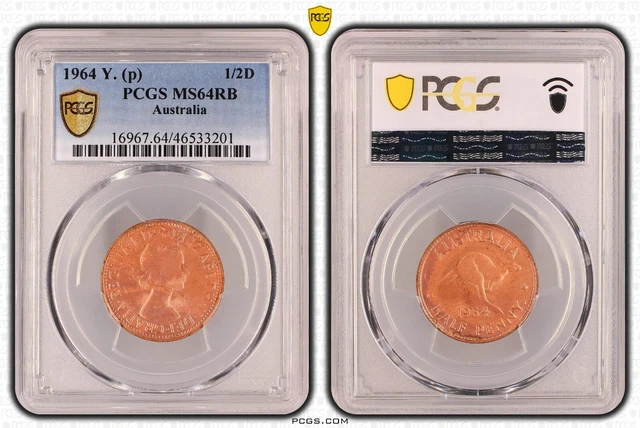 1964 Y. (p) Half Penny 1/2d Australia PCGS MS64RB GEM UNC #3763