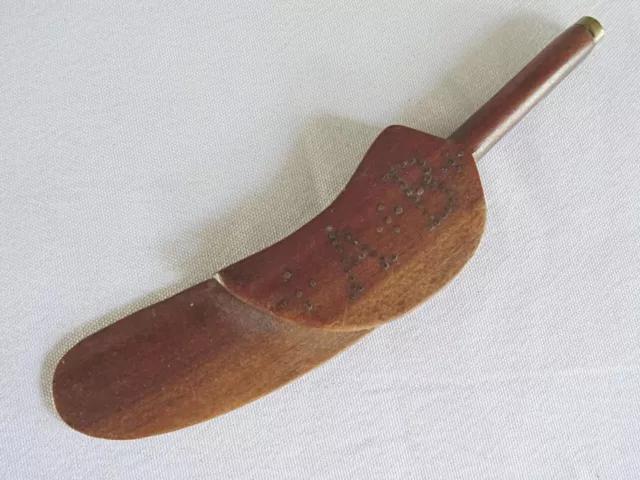 Antique Knitting Sheath Childs Miniature Goose Wing Card Wood Inlaid Initals AB