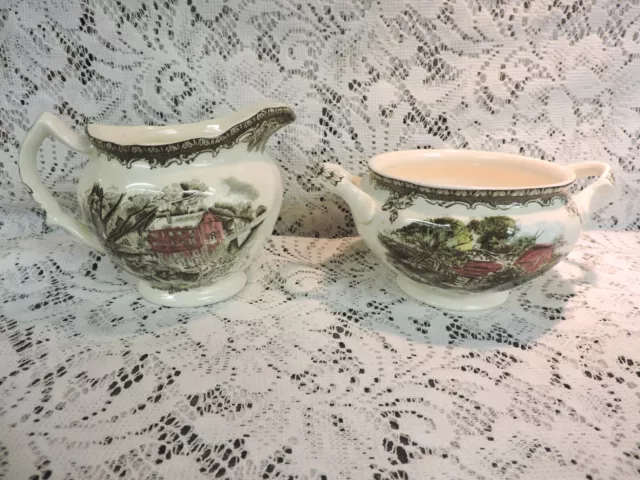 Johnson Bros. Friendly Village Creamer & Open Sugar Made in England / Lily Pond