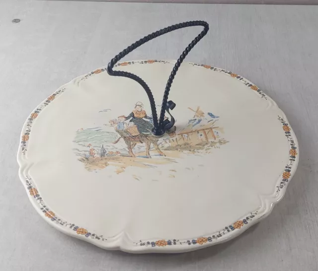 Ancien plat / plateau à fromage, décor enfants Richard, céramique Sarreguemines