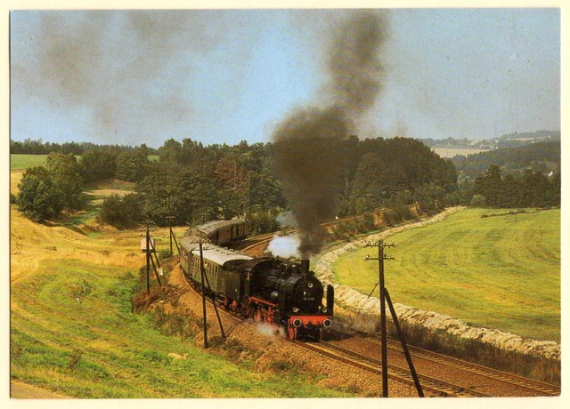 AK - Dampflokomotive mit Personenzug im Elstertal bei Reubersreuth (Sept. 1983)