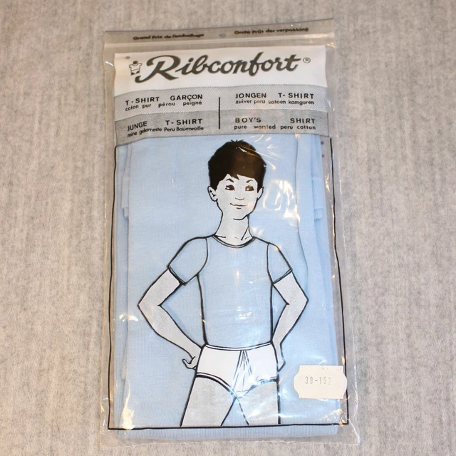 T-shirt VINTAGE RAGAZZO blu anni '70 100% cotone taglia 10 anni 152 nuova