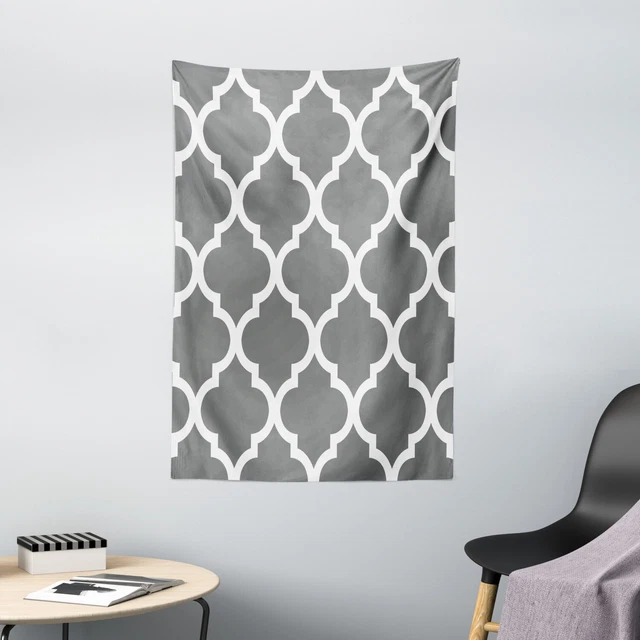 Grey and White Tapestry Victorian Motifs Print Wall Hanging Decor