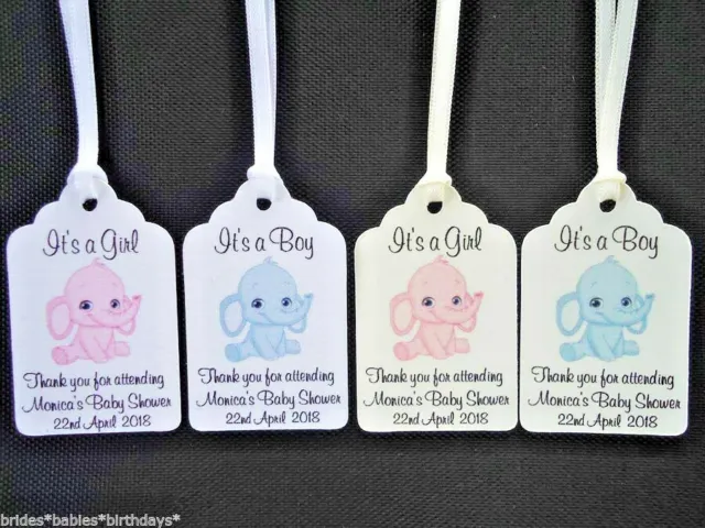 10 Kraft Gift Tags Bomboniere Baby Shower Favour Personalised Gender Reveal