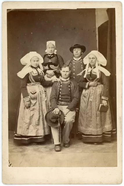 France, Quimper, family in typical costumes of Brittany, ca.1870, vintage albu
