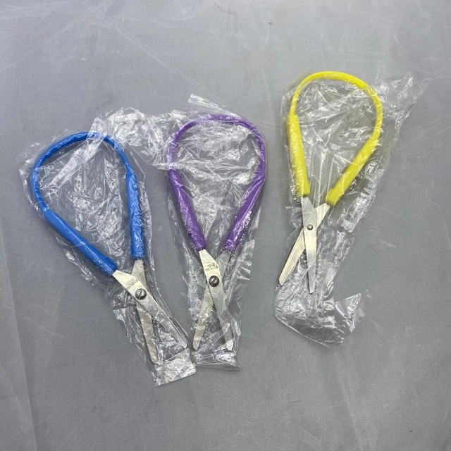 Paquete de 3 tijeras de bucle mini fáciles de sostener y seguras 3 piezas azul amarillo púrpura