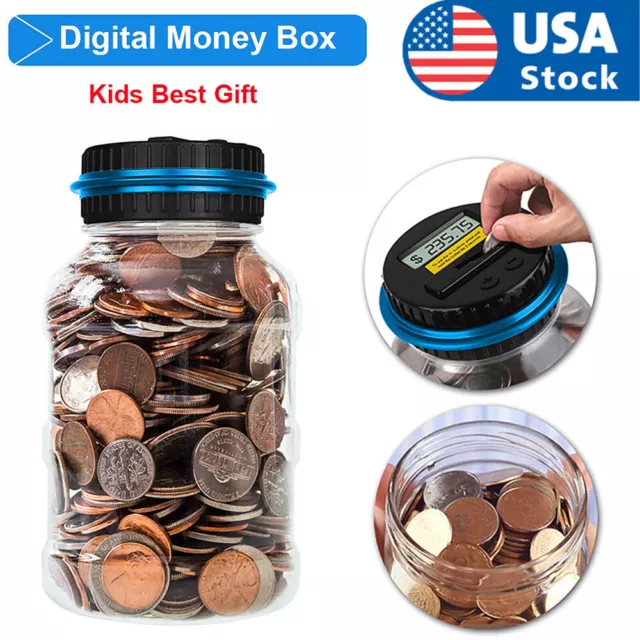 Digital Coin Counter Savings Jar 2.5L Piggy Bank + LCD Screen Automatic Counting