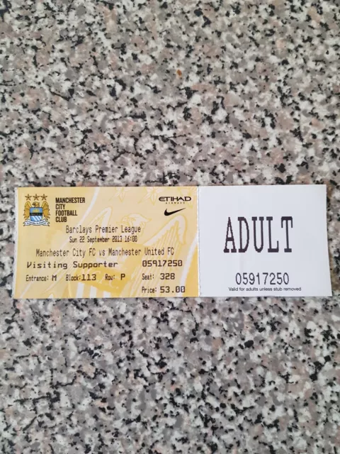 MATCH TICKET PREMIER LEAGUE MAN CITY V MAN UTD 22nd sep 2013