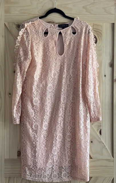 Eloquii Peach Long Sleeve Lace Shift Dress 16