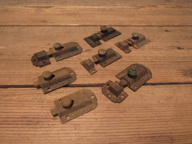 Vintage 1800's Cabinet LOT Catches Cupboard Latches Brass & Metal Knob - PARTS!