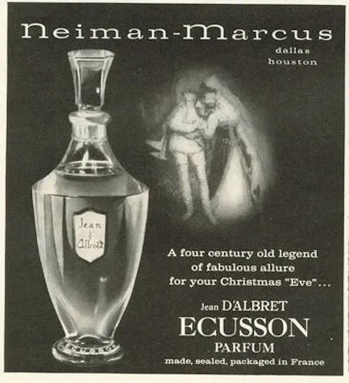 1958 Neiman Marcus PRINT AD Jean D'Albret Ecusson Parfum Perfume Vintage Bottle