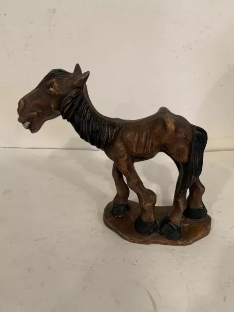 Vintage Horse Figurine Smiling Skinny Horse Heavy Resin See All Photos Rare