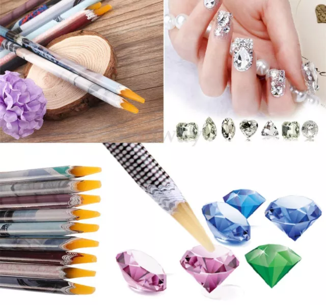 2X Resin Rhinestones Picker Pencil Nail Art Gem Crystal Pick Up Tool Wax Pen