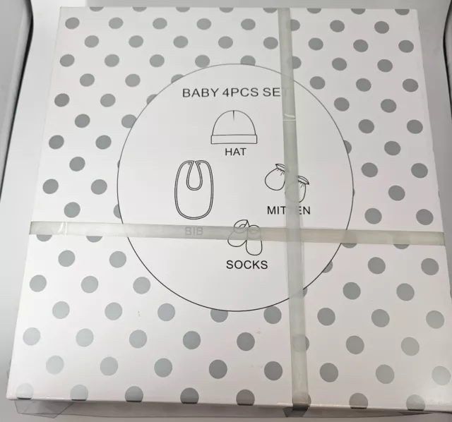 Baby Geschenkset Neugeborene Jungen Mädchen 4-teilige Socken Fäustlinge Mütze Tücher Lätzchen Layette 2