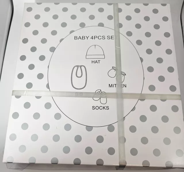 Baby Gift Set Newborn Boys Girl 4 Piece Socks Mittens Hat Cloths Bibs Layette 2