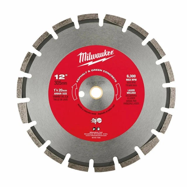 Milwaukee 49-93-7235 12 in. Asphalt & Green Concrete Segmented Saw Blade