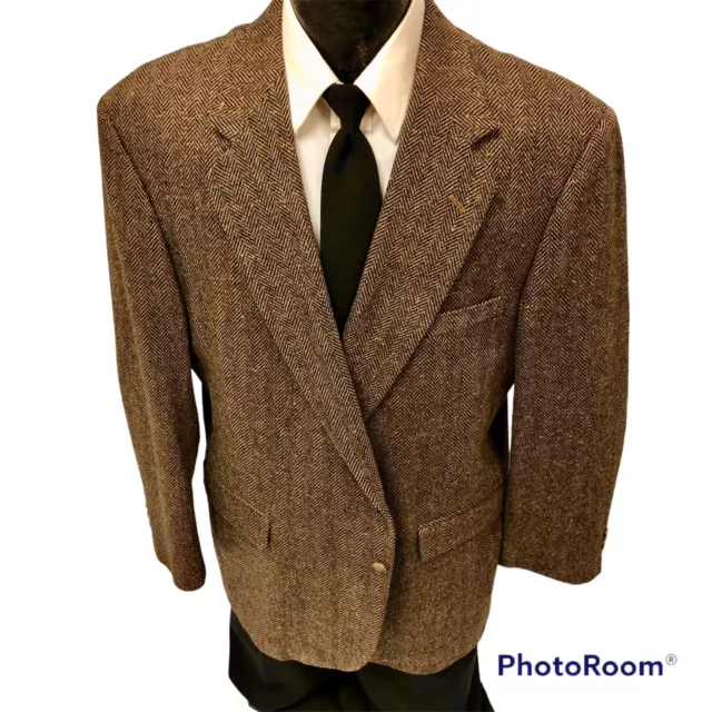 Vtg Towncraft Brown HERRINGBONE Sport Coat DONEGAL TWEED Jacket WOOL Blazer 46 R