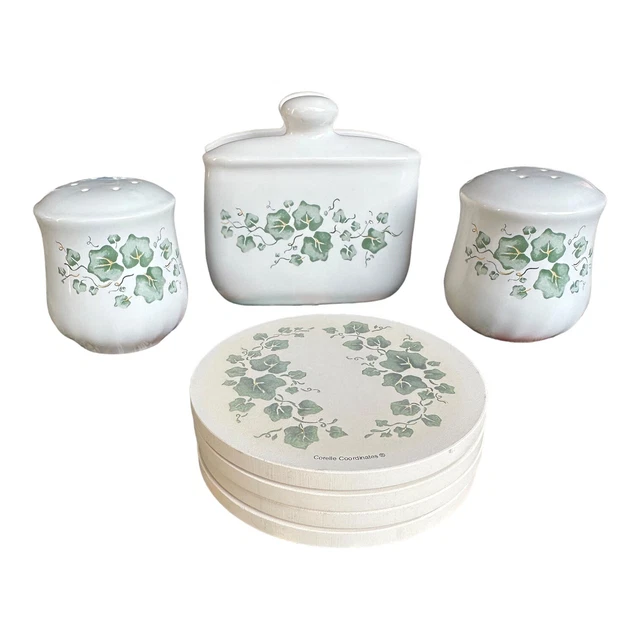 Corelle Callaway Ivy Napkin Holder Salt & Pepper Shakers 4 Coasters Corning Ware