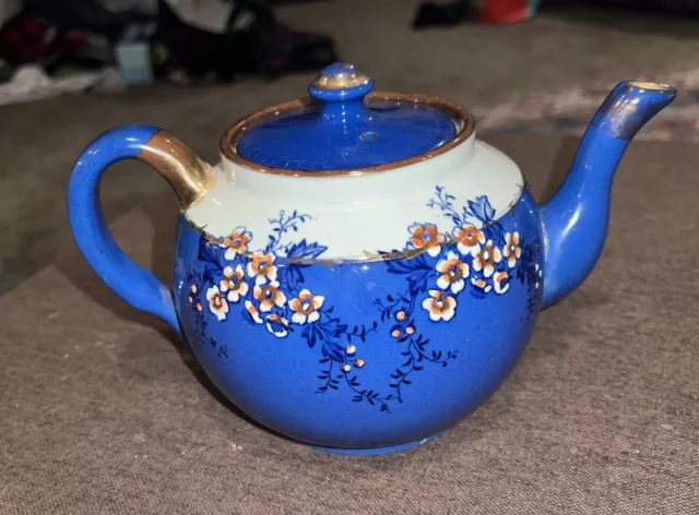 Vintage- R. Sudlow &Sons Blue/Gold , And White Teapot/ Made In England#3045 2