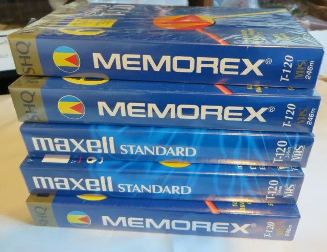 Maxell Blank VHS Video Cassette Tape NEW Sealed lot 5 SHQ T120 6 hours