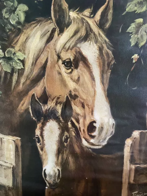 VINTAGE LITHOGRAPH HORSES PAINTING Stute mit Fohlen (Mare With Foal) By Faust 3