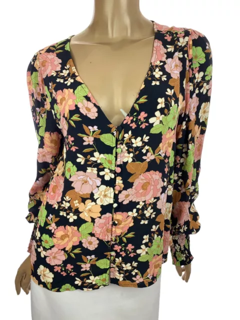 Sanctuary Size S Blouse Top Multi-Color Floral Button Front Long Sleeve Rayon