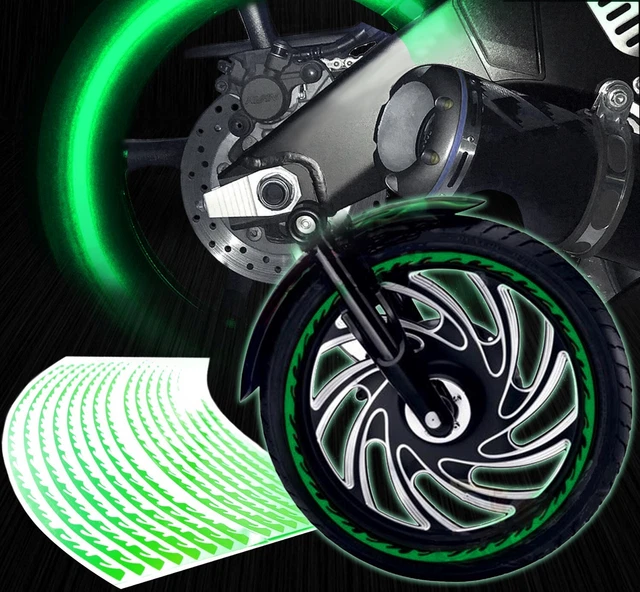 16/17/18" Reflective Rims Tape/Wheel Decal Stripes Sticker Set Flame/Fire Green