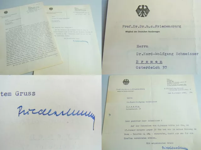 Cdu-Politiker & Wissenschaftler Ferdinand Friedensburg (1886-1972) 2 Cartas 1960