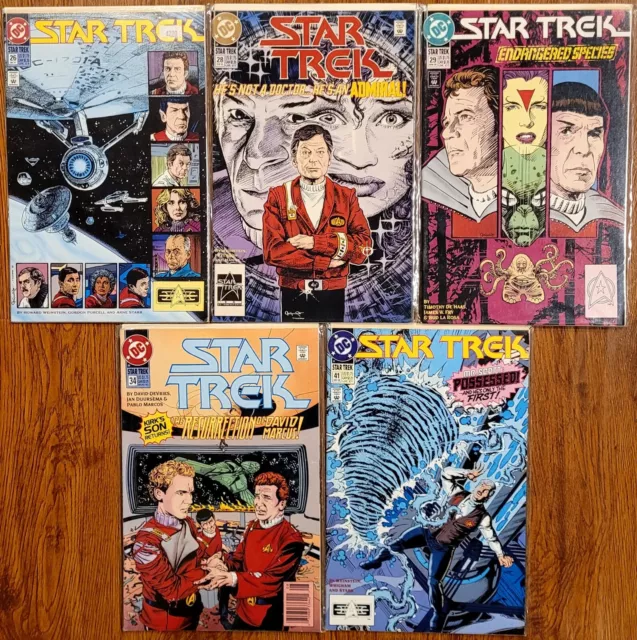 STAR TREK #26, 28, 29, 34, 41 (1991-92, DC)  1st print Sci-Fi Comic Lot of 5