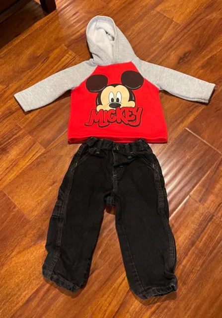 Lot 2 Gently Used Baby Boy Girl 18 Mos. Disney Mickey Mouse & Blk Wrangler Jeans
