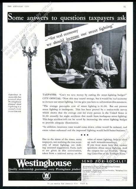 1933 Westinghouse street light streetlight standard vintage trade print ad 2