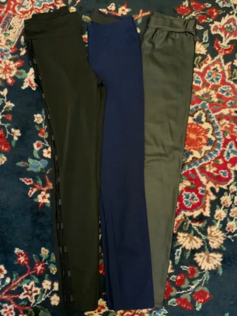 Pantaloni leggings set di 3, elasticizzati, nero e blu, taglia S