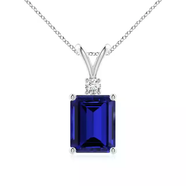 Angara im Labor angebauter blauer Saphir Anhänger mit Diamant in Silber (9x7 mm, 2,45 Ct)