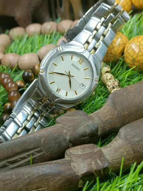 AUTHENTIC SEIKO QUARTZ Men's Date 7N42-6C10 Steel Golden Vintage Watch  $ - PicClick