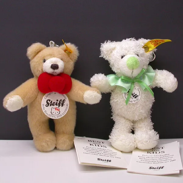 Steiff Hello Kitty& New Chitose Airport Limited YUKI Teddy Bear Keyring Set of 2