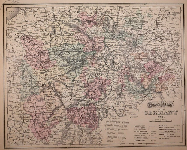 Authentic 1878 O.W. Gray Atlas Map ~ GERMANY WESTPHALIA ~ FreeS&H   Inv#181
