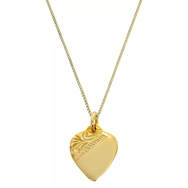 9ct Gold Engraved Heart Necklace 16 - 20 Inches Valentines Anniversary