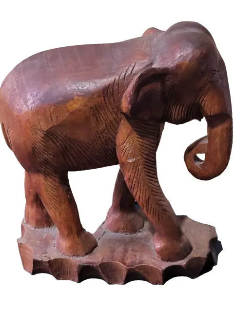 Large Hand Carved Wooden Elephant  Sculpture Heavy Vintage