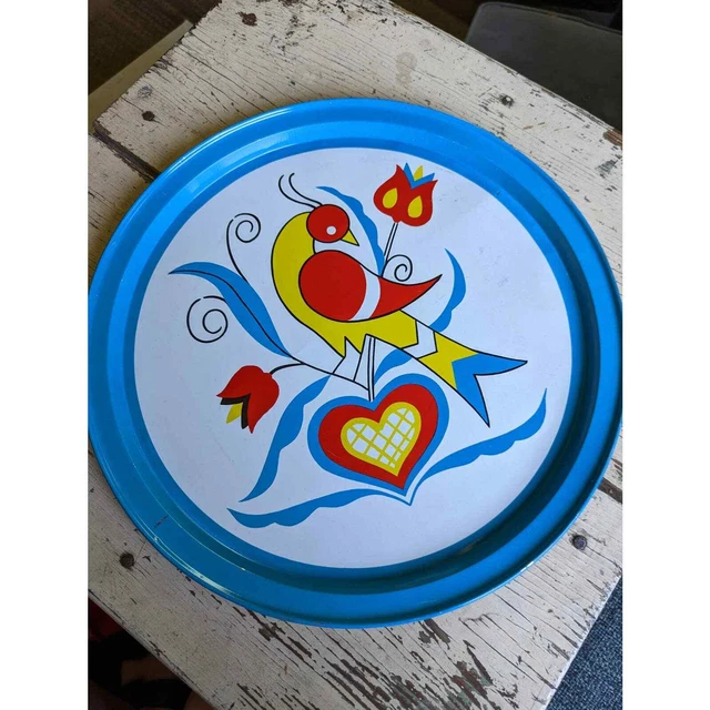 Vintage Pennsylvania Dutch Hex Sign Distlefink Bird Large Tray