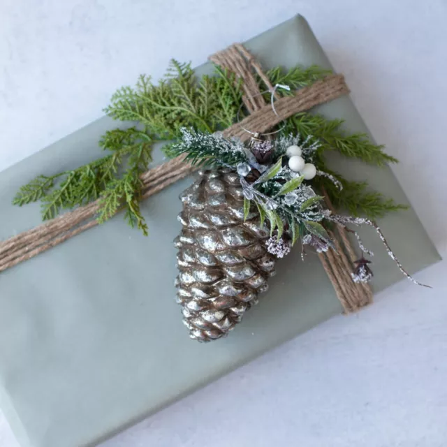 Ragon House 4.5" FLOCKED GLASS CHRISTMAS Rustic Woodland Farm PINECONE ORNAMENT