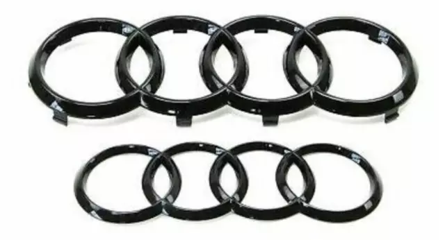 SET OF 2 - Audi Gloss Black Front Rear Grill Boot Badge Rings - 250mm & 175mm