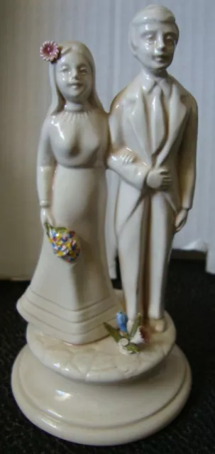 Rare !!! 1930 Couple De Maries En Ceramique Peint A La Main Gateau Mariage