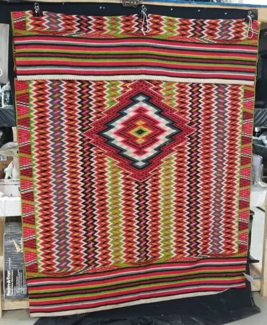 Vtg Mexico Mexican Blanket Serape Sarape Zarape W/ Aggragate Style Ca:1880-1900