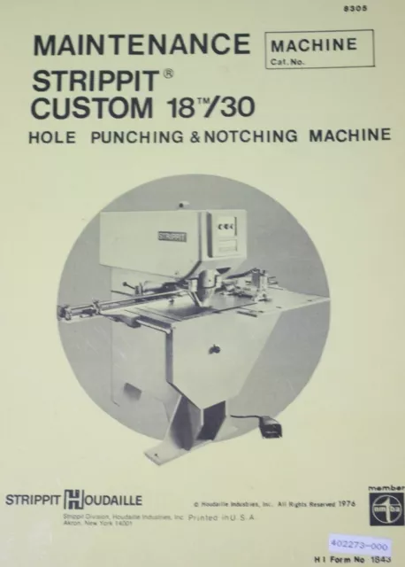 Strippit 18 30 Punch Machine Operations and Maintenance Manual