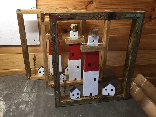 Deko Leuchtturm im Rahmen aus Palletten Holz „Handarbeit“