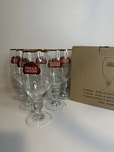 Set 4 Calici Da Birra Stella Artois, 33cl, Bordi Oro, Nuovi Senza Scatola