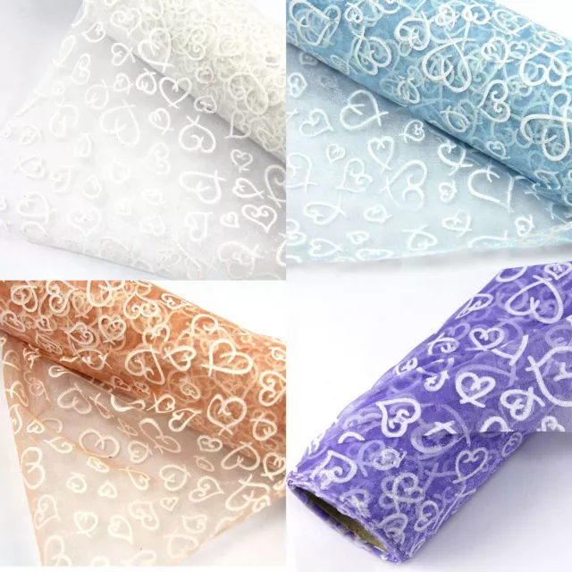Heart Print Glitter Organza - 52cm x 1 Yard.  Wedding Craft Flower Wrap Fabric